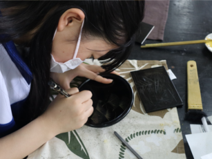 木曽漆器体験の様子1
